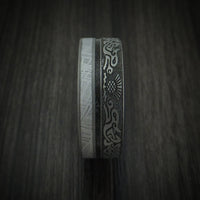 Titanium Dragon Celtic Men's Ring with Meteorite and Dinosaur Bone along with a Hardwood Sleeve