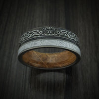 Titanium Dragon Celtic Men's Ring with Meteorite and Dinosaur Bone along with a Hardwood Sleeve