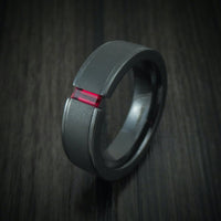 Black Titanium or Black Zirconium Custom Men's Ring with a Baguette Cut Ruby