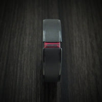 Black Titanium or Black Zirconium Custom Men's Ring with a Baguette Cut Ruby