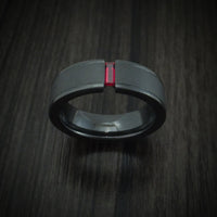 Black Titanium or Black Zirconium Custom Men's Ring with a Baguette Cut Ruby