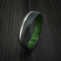 Black Zirconium Ring with Platinum Inlay and Jade Wood Sleeve Made to Any Sizing and Finish
