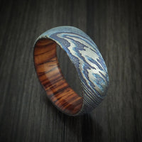 Kuro-Ti Heat-Treated Titanium Damascus Men's Ring With Hardwood Sleeve Custom Made Band