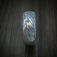 Kuro-Ti Heat-Treated Titanium Damascus Men's Ring With Hardwood Sleeve Custom Made Band