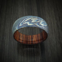 Kuro-Ti Heat-Treated Titanium Damascus Men's Ring With Hardwood Sleeve Custom Made Band