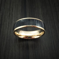 14k Yellow Gold Ring with Charcoal Wood Inlay Custom Made Band