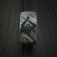 Kuro Damascus Steel Masonic Emblem Ring Custom Made Band