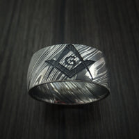 Kuro Damascus Steel Masonic Emblem Ring Custom Made Band