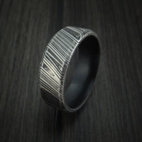 Kuro Damascus Steel Ring with Dark Grey Cerakote Sleeve Custom Made Band