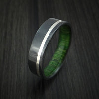 Black Zirconium Ring with Silver Inlay and Jade Wood Sleeve Made to Any Sizing and Finish