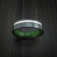 Black Zirconium Ring with Silver Inlay and Jade Wood Sleeve Made to Any Sizing and Finish