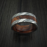 Kuro Damascus Steel Ring with Desert Ironwood Burl Inlay and Sleeve Custom Made Thick Band
