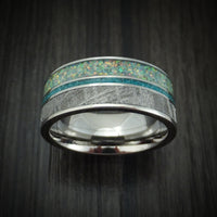 Titanium Opal And Gibeon Meteorite Men's Ring With Turquoise Inlay Custom Made Band
