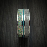 Titanium Opal And Gibeon Meteorite Men's Ring With Turquoise Inlay Custom Made Band