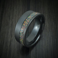 Black Titanium and Opal Men's Ring Custom Made Band