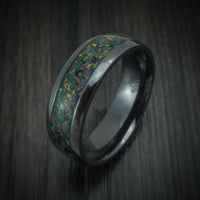 Black Titanium or Black Zirconium Custom Men's Ring with Crushed Opal Inlay