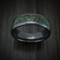 Black Titanium or Black Zirconium Custom Men's Ring with Crushed Opal Inlay