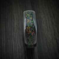 Black Titanium or Black Zirconium Custom Men's Ring with Crushed Opal Inlay