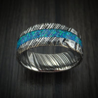 Woodgrain Kuro Damascus Steel Rock Hammer Finish Opal Men's Ring