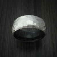 Cobalt Chrome and Charcoal Wood Sleeve Ring Rock Hammer Finish Custom Made Band