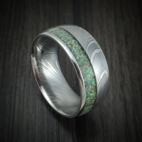 Damascus Steel Opal Men's Ring Custom Made Band