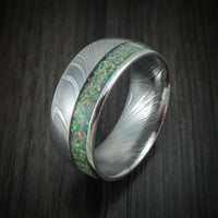 Damascus Steel Opal Men's Ring Custom Made Band