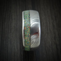 Damascus Steel Opal Men's Ring Custom Made Band