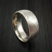 14k White Gold and Silver Mokume Gane Ring Custom Made Band