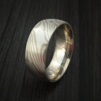 14k White Gold and Silver Mokume Gane Ring Custom Made Band