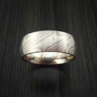 14k White Gold and Silver Mokume Gane Ring Custom Made Band