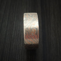 White Gold, Silver and Rose Gold Mokume Ring Custom Made Band