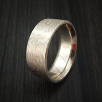 White Gold, Silver and Rose Gold Mokume Ring Custom Made Band