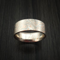 White Gold, Silver and Rose Gold Mokume Ring Custom Made Band