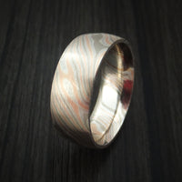 White Gold, Silver and Rose Gold Mokume Ring Custom Made Band