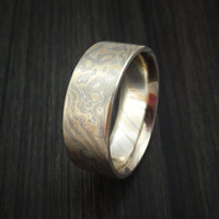 White Gold, Silver and Yellow Gold Mokume Ring Custom Made Band