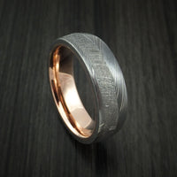 Damascus Steel Ring with Gibeon Meteorite and 14K Rose Gold Sleeve Custom Made Band