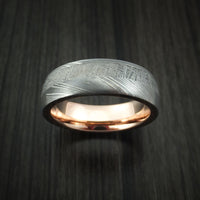 Damascus Steel Ring with Gibeon Meteorite and 14K Rose Gold Sleeve Custom Made Band
