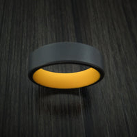 Black Zirconium Ring with Dewalt Yellow Cerakote Sleeve Custom Made Band