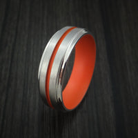 Titanium Ring with Hunter Orange Cerakote Groove and Sleeve Custom Made Band