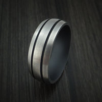 Titanium Ring with Dark Grey Cerakote Grooves and Sleeve Custom Made Band