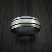 Titanium Ring with Dark Grey Cerakote Grooves and Sleeve Custom Made Band