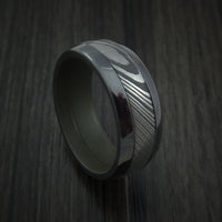 Black Zirconium and Damascus Steel Band with Vintage Green Cerakote Sleeve Custom Made Ring