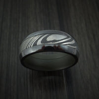 Black Zirconium and Damascus Steel Band with Vintage Green Cerakote Sleeve Custom Made Ring