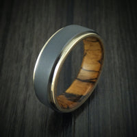 Black Zirconium Men's Ring with 14K Gold Edges and Wood Sleeve Custom Made