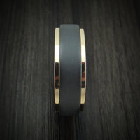 Black Zirconium Men's Ring with 14K Gold Edges and Wood Sleeve Custom Made