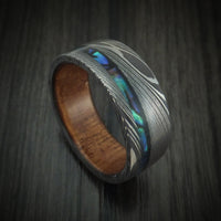 Damascus Steel Men's Ring with Abalone and Wood Sleeve Custom Made
