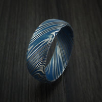 Kuro Damascus Steel and Sky Blue Cerakote Ring Custom Made Band