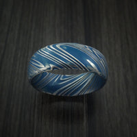 Kuro Damascus Steel and Sky Blue Cerakote Ring Custom Made Band