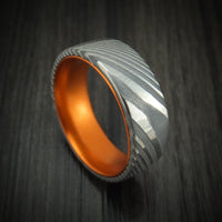 Damascus Steel Men's Ring With Anodized Sleeve Custom Made