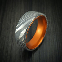 Damascus Steel Men's Ring With Anodized Sleeve Custom Made